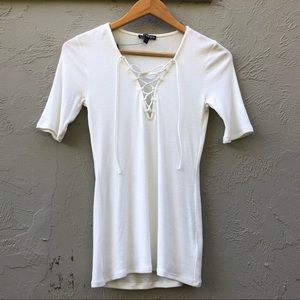 White Lace Up Ribbed Half-Sleeve